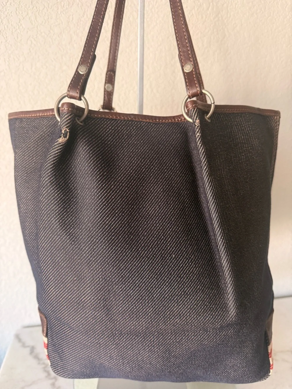 Vintage Burberry London Blue Label Tote Denim Canvas Leather Trim w/COA - Picture 12 of 17